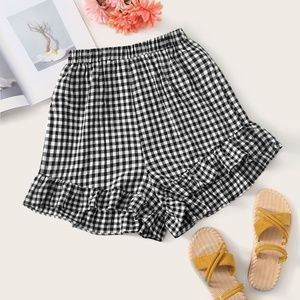 Gingham High-Rise Ruffled Shorts